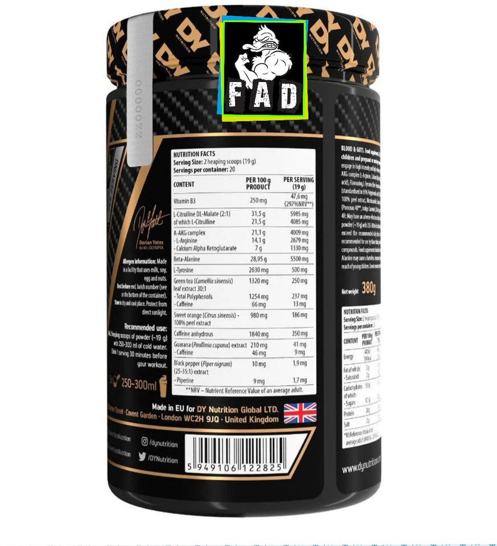 DY Nutrition Blood & Guts Pre Workout 20 Servings - High-Intensity Training Formula