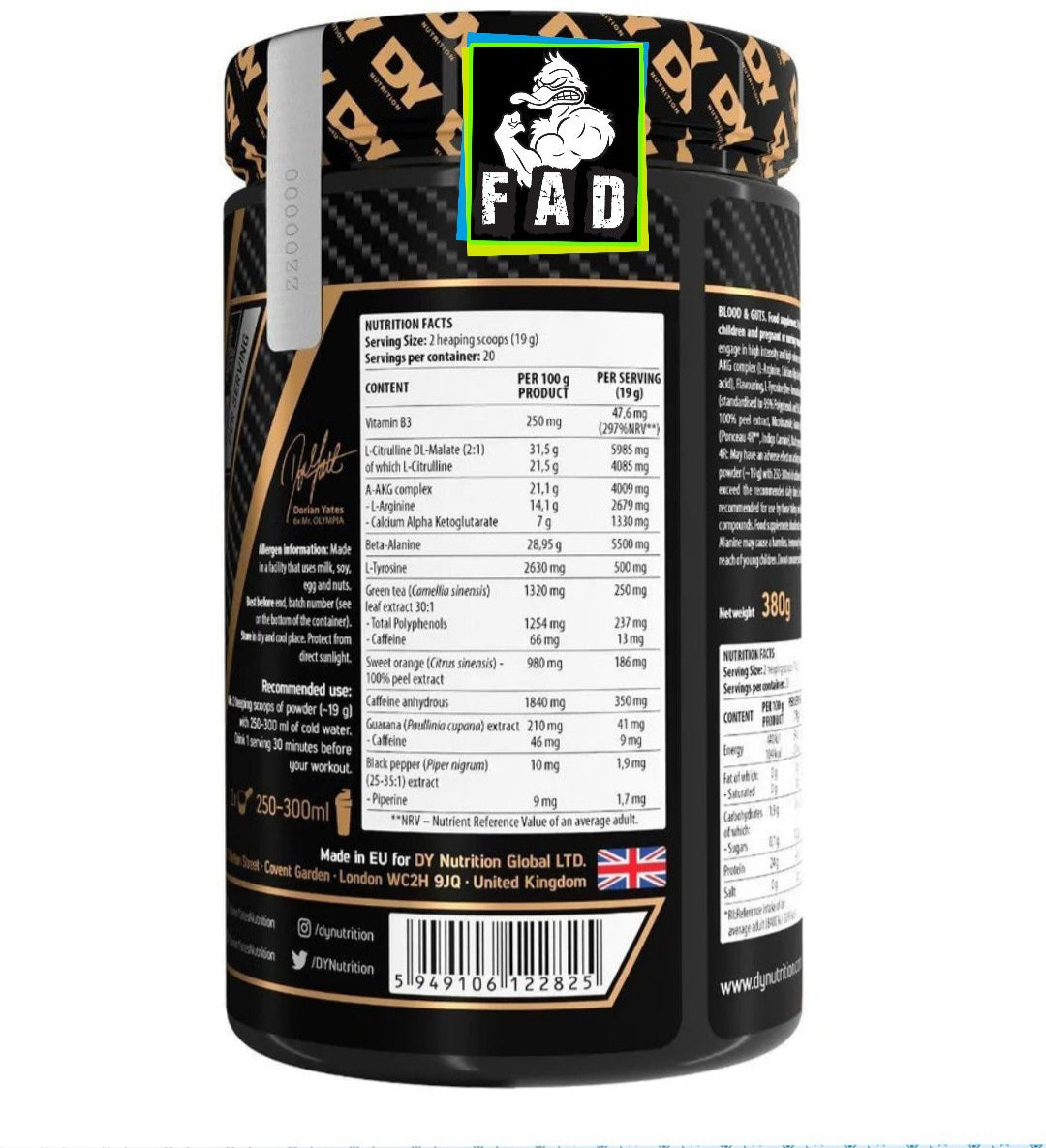 DY Nutrition Blood & Guts Pre Workout 20 Servings - High-Intensity Training Formula