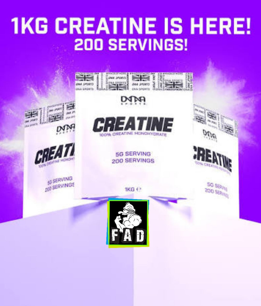 DNA Sports 100% Creatine Monohydrate 200 Servings 5g per serving Unflavoured