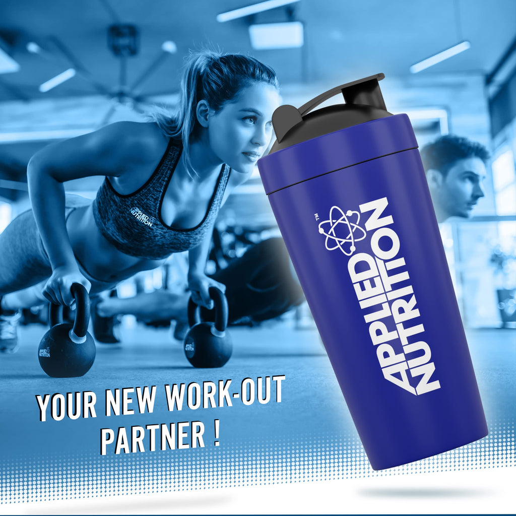Applied Nutrition USN Stainless Steel Shaker - 750ml Blue Shaker Bottle for Smoothies and Protein Drinks