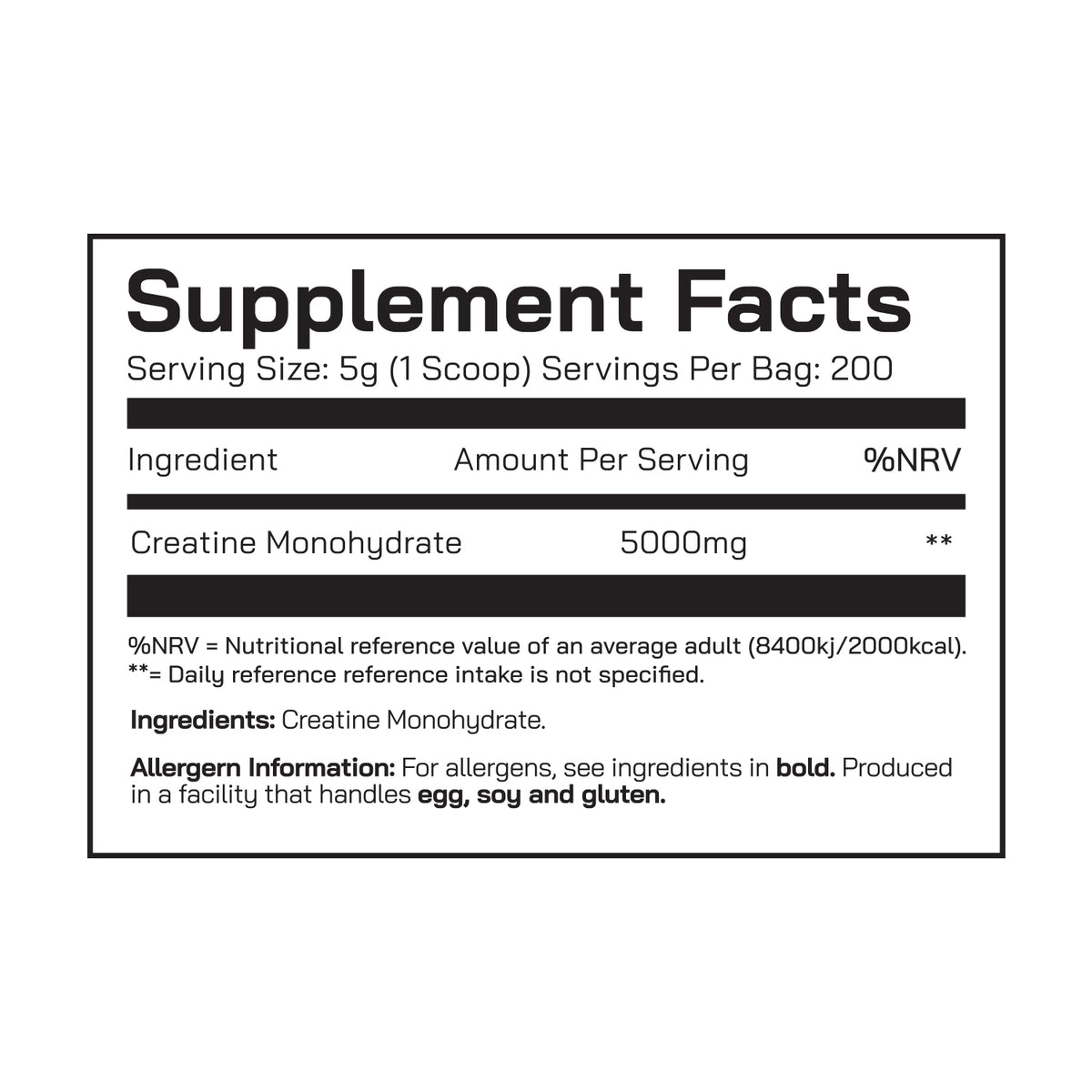DNA Sports 100% Creatine Monohydrate 200 Servings 5g per serving Unflavoured