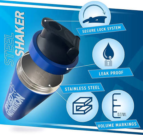 Applied Nutrition USN Stainless Steel Shaker - 750ml Blue Shaker Bottle for Smoothies and Protein Drinks